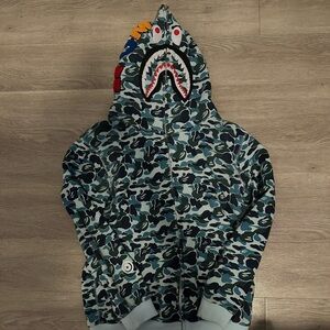 Blue Bape Shark Hoodie Size M authentic